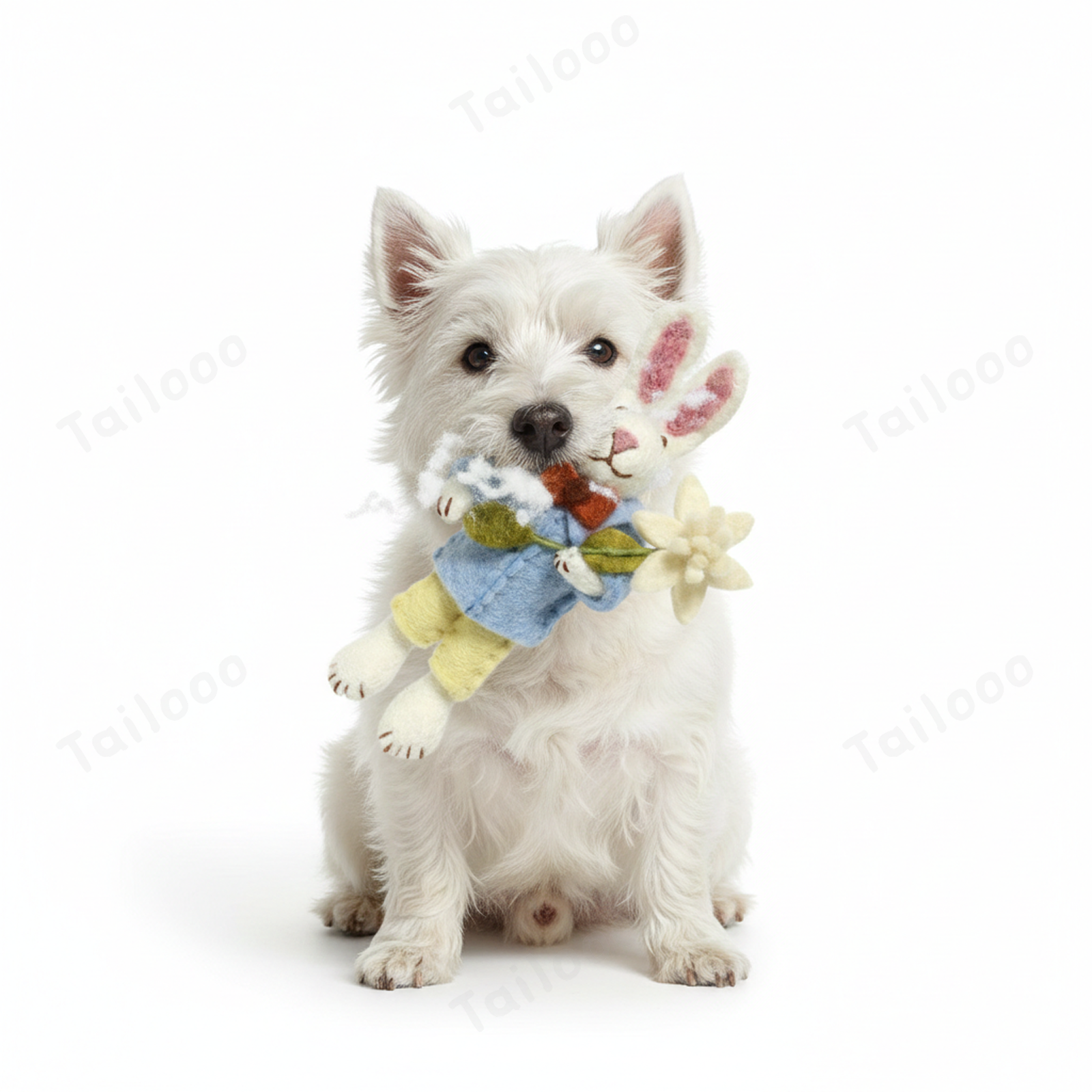 Handmade Nepal Wool Felt Pet Toy – Blue Clothed Rabbit