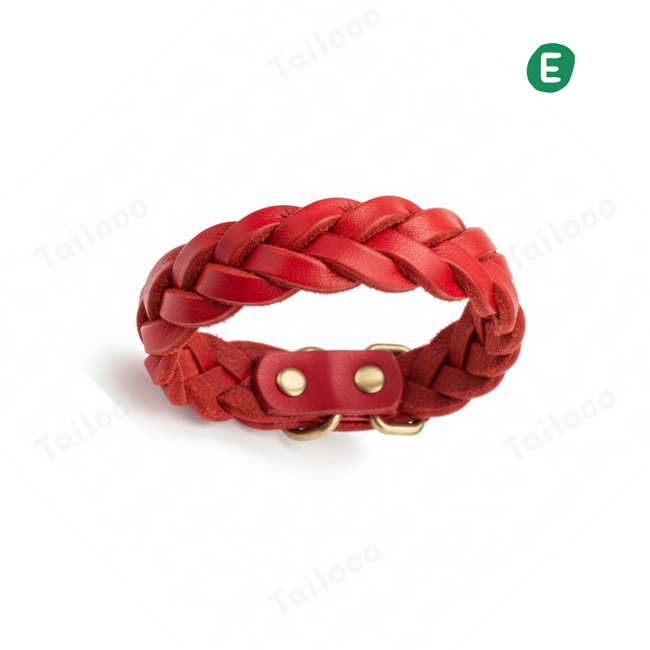 Premium Handmade Braided Leather Dog & Cat Collar（Red） Hover Image
