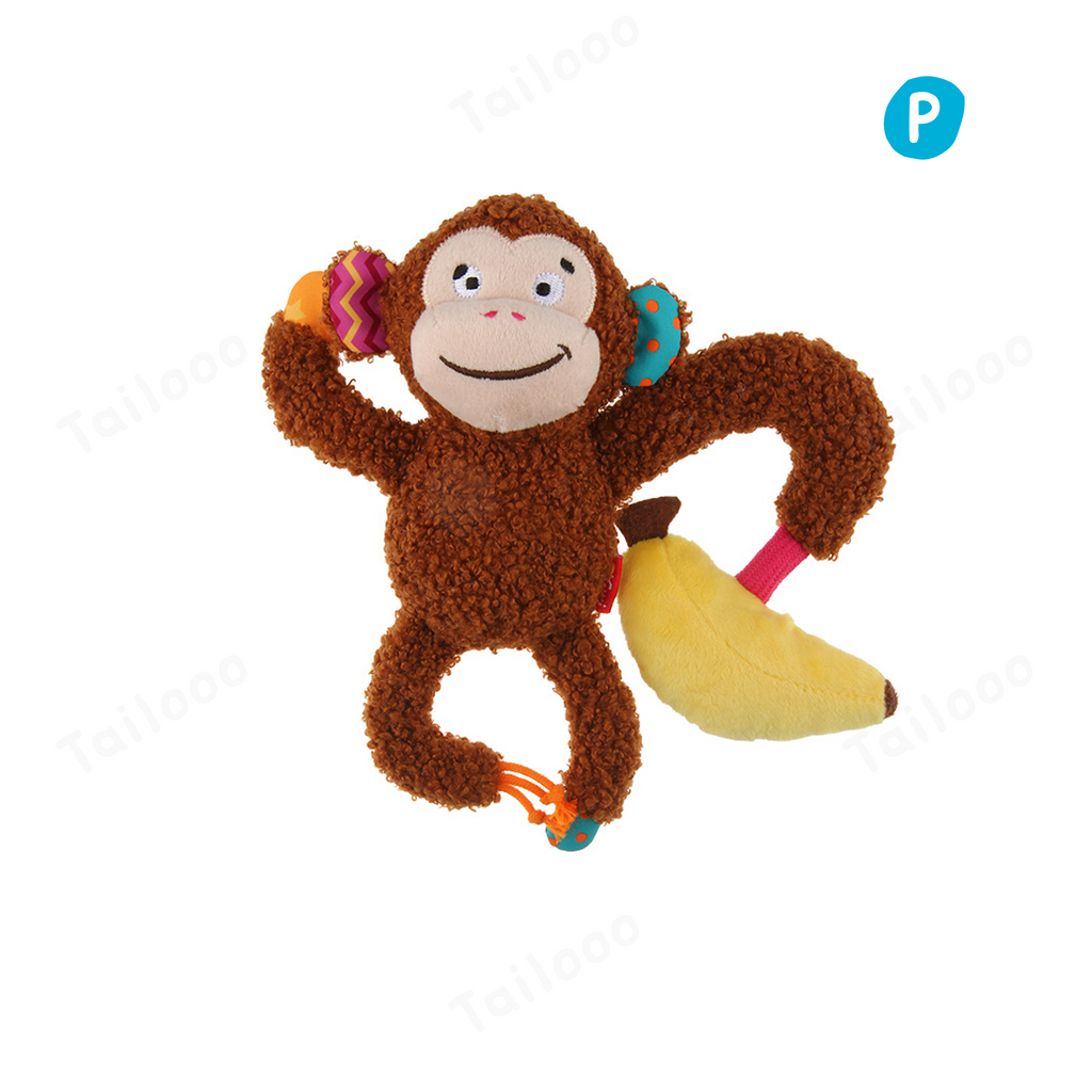 Monkey Design—Plush Dog Toy with Squeaker & Crinkle