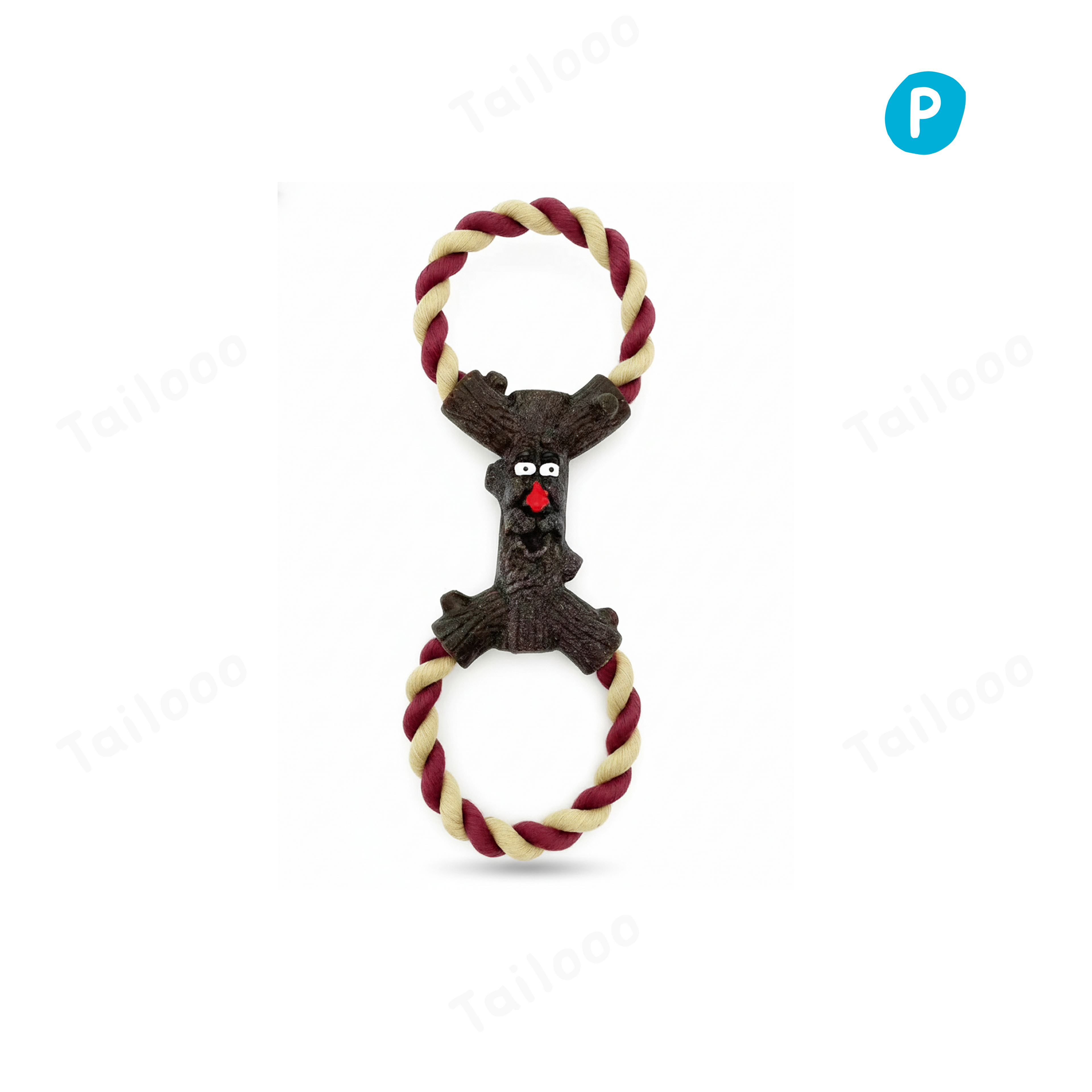 Pull Ring Tree Branch — Durable Natural Rubber Dog Chew Toy with Rope