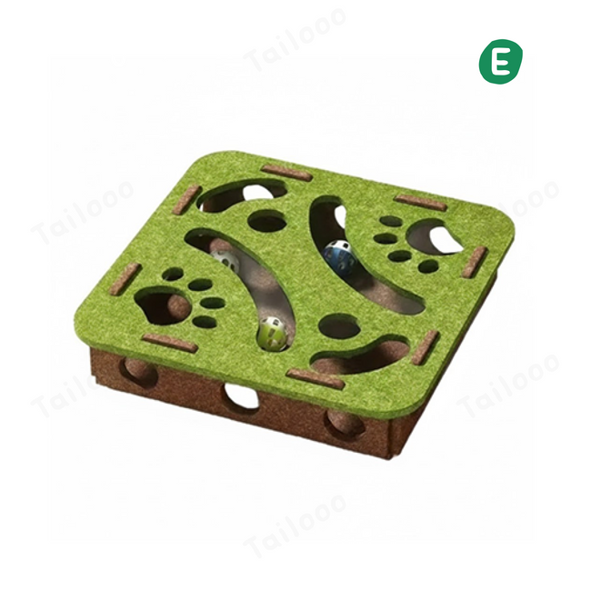 Felt Puzzle Cat Toy with Bell – Square Green Hover Image