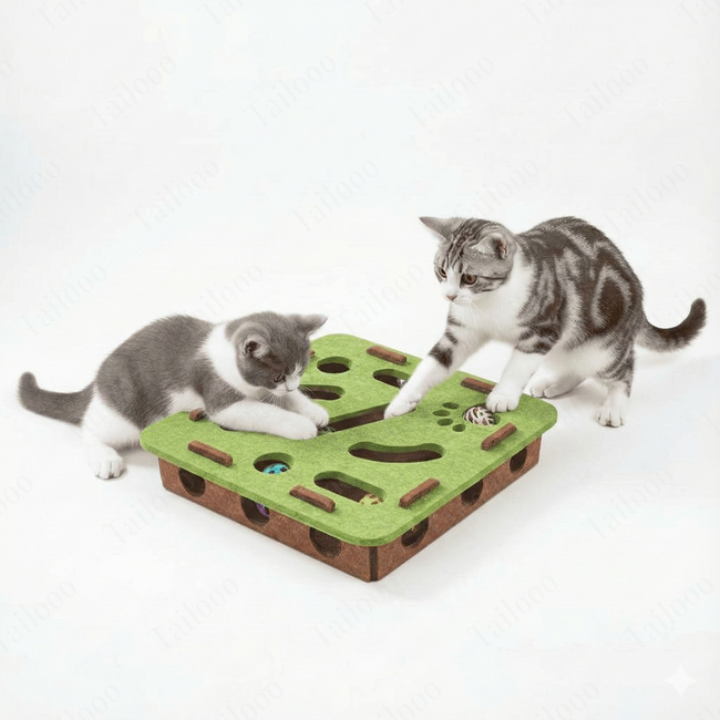 Felt Puzzle Cat Toy with Bell – Square Green Main Image