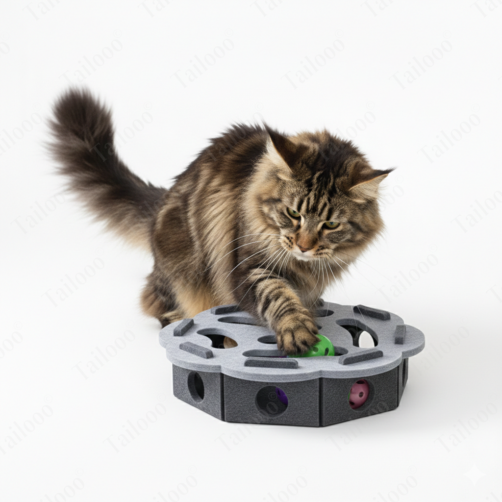 Felt Puzzle Cat Toy with Bell – Lace Gray