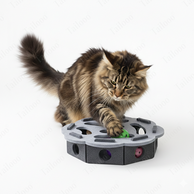 Felt Puzzle Cat Toy with Bell – Lace Gray Main Image