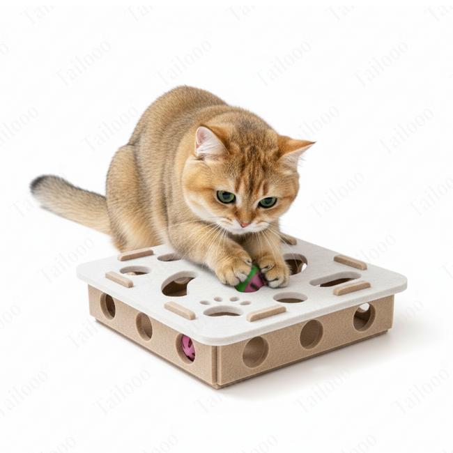 Felt Puzzle Cat Toy with Bell – Square Camel Main Image