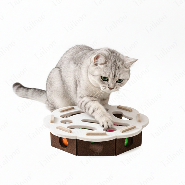 Felt Puzzle Cat Toy with Bell – Lace Camel Main Image