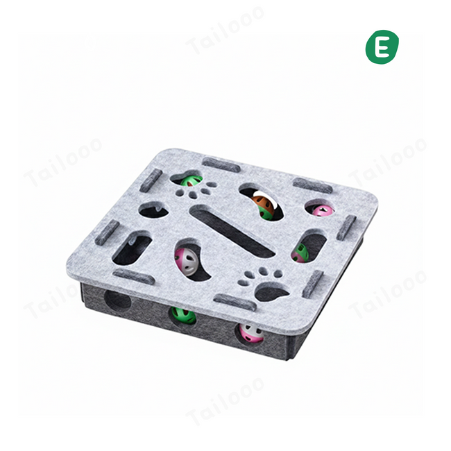 Felt Puzzle Cat Toy with Bell – Square Gray Hover Image