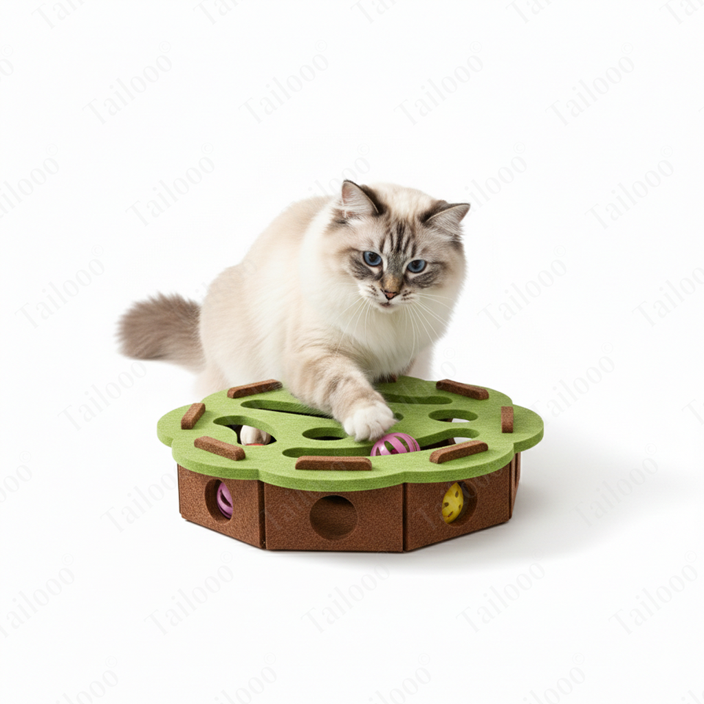 Felt Puzzle Cat Toy with Bell – Lace Green