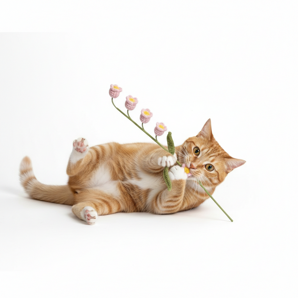 Handmade Crochet Lily of the Valley Cat Teaser Wand – Yellow