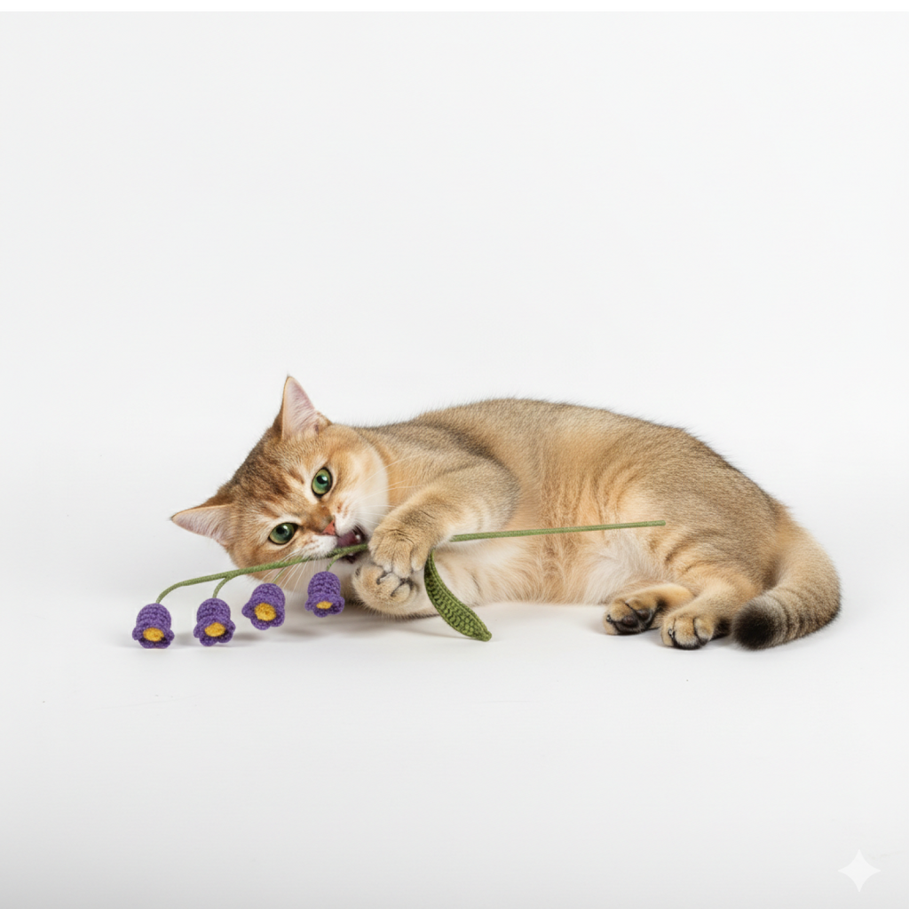 Handmade Crochet Lily of the Valley Cat Teaser Wand – Purple