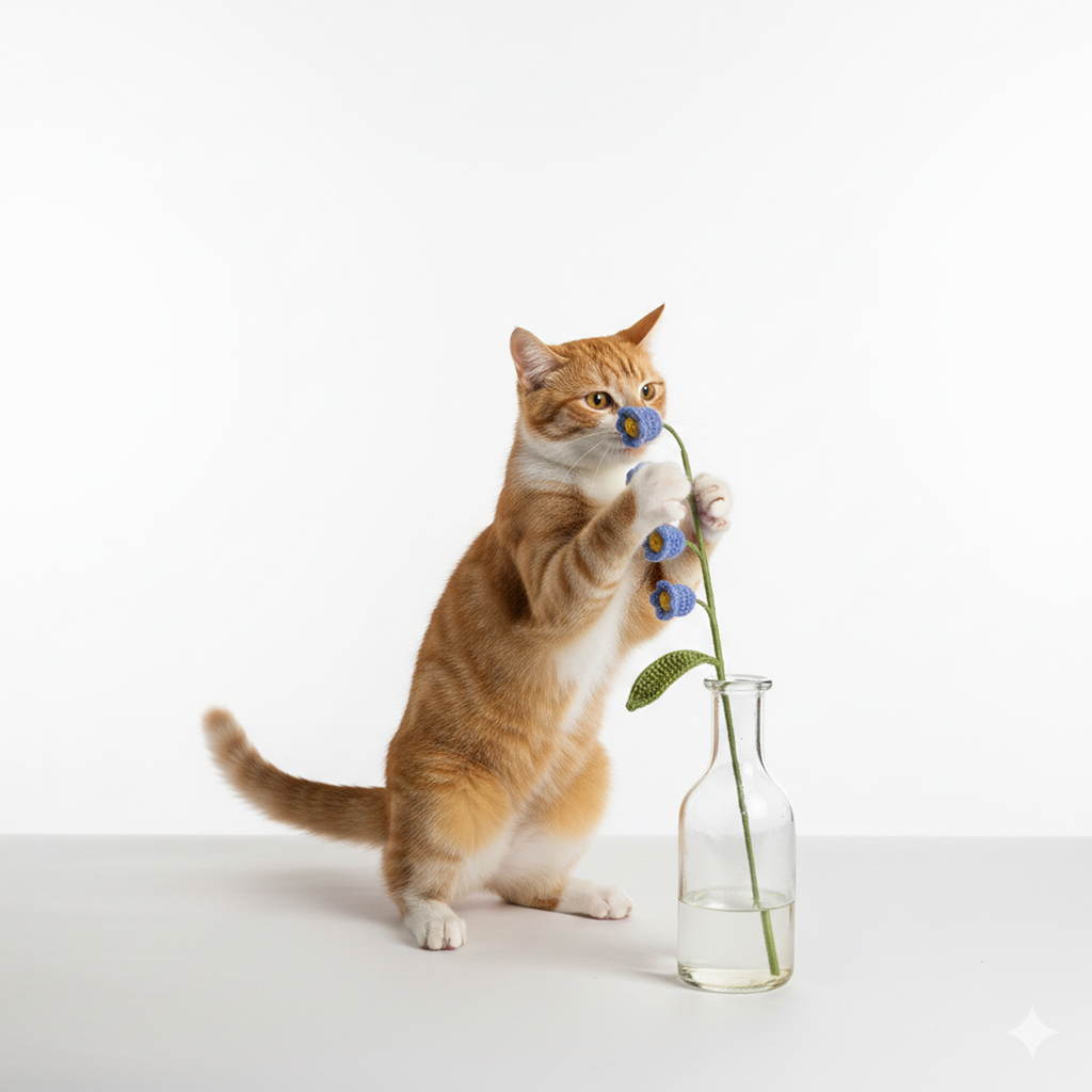 Handmade Crochet Lily of the Valley Cat Teaser Wand – Blue