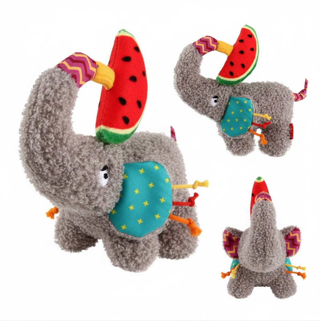 Elephant Design——Plush Dog Toy with Squeaker & Crinkle