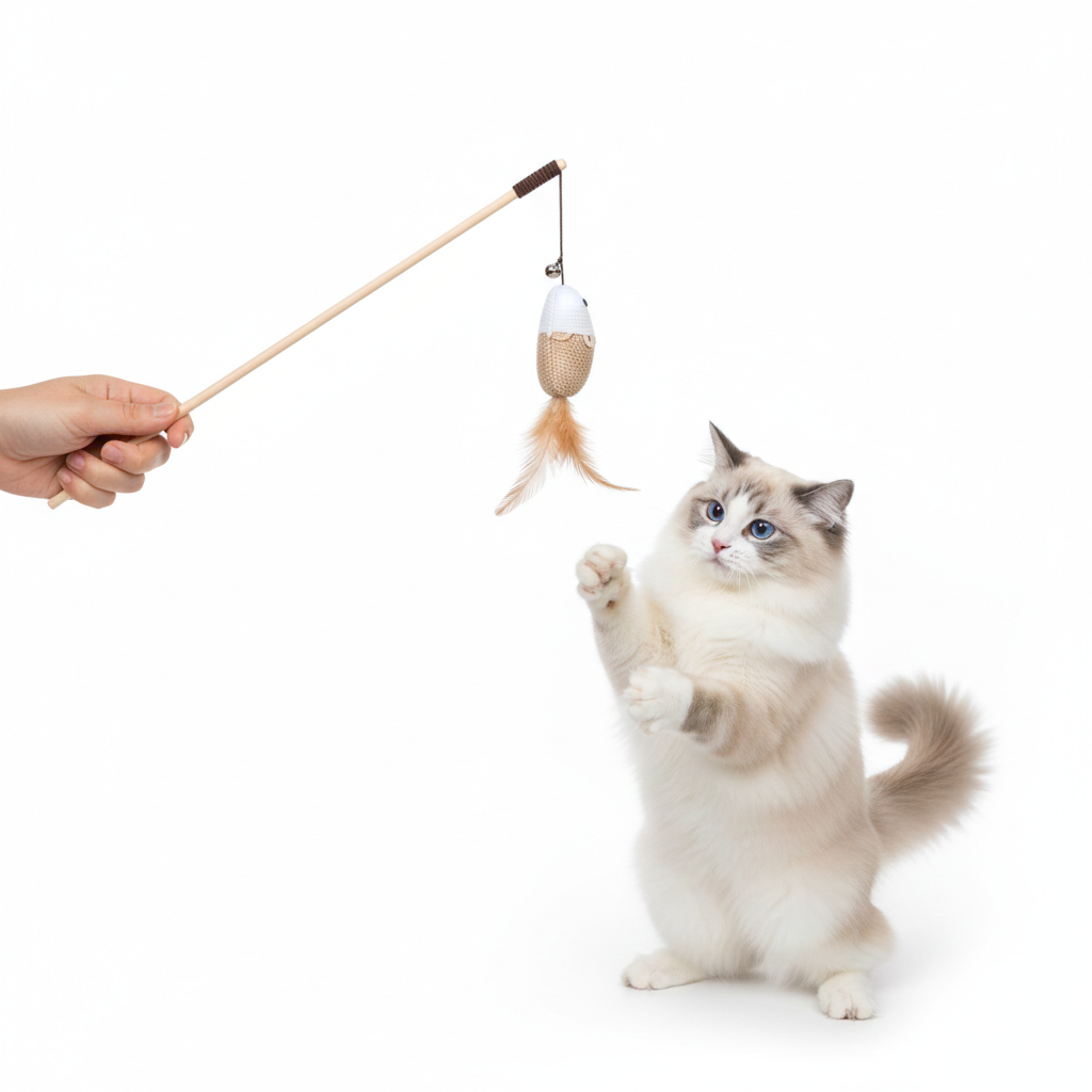 Interactive Cat Teaser Wand Toy – Jute Mouse