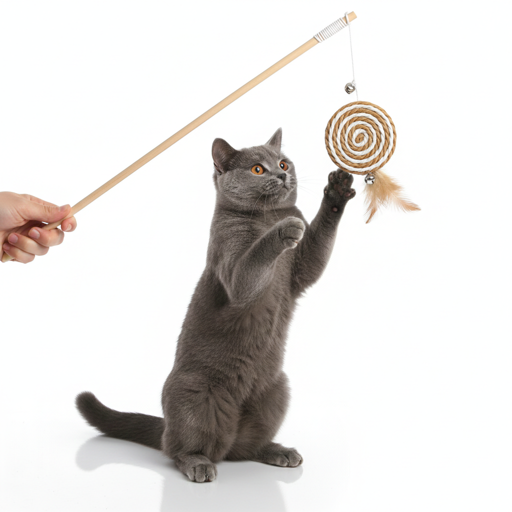Interactive Cat Teaser Wand Toy – Feather Pancake