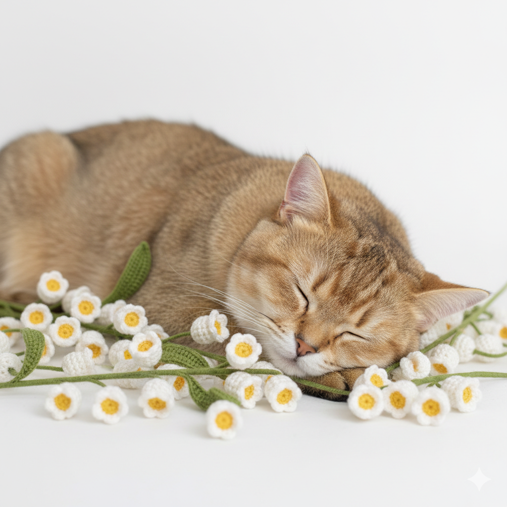 Handmade Crochet Lily of the Valley Cat Teaser Wand – White