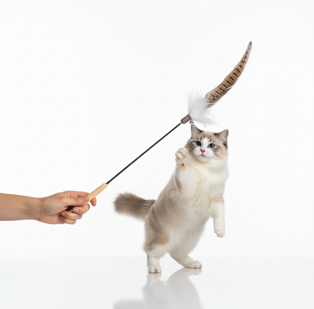 Natural Bird Feather Cat Teaser Wand – Pheasant Tail