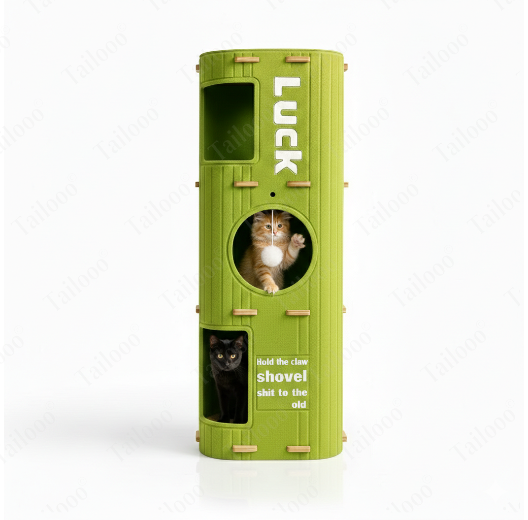 Space-Saving 3-Tier Cat Condo Tower in Moss Green