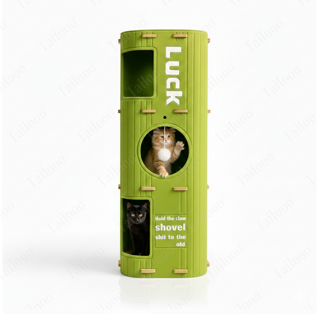 Space-Saving 3-Tier Cat Condo Tower in Moss Green Main Image