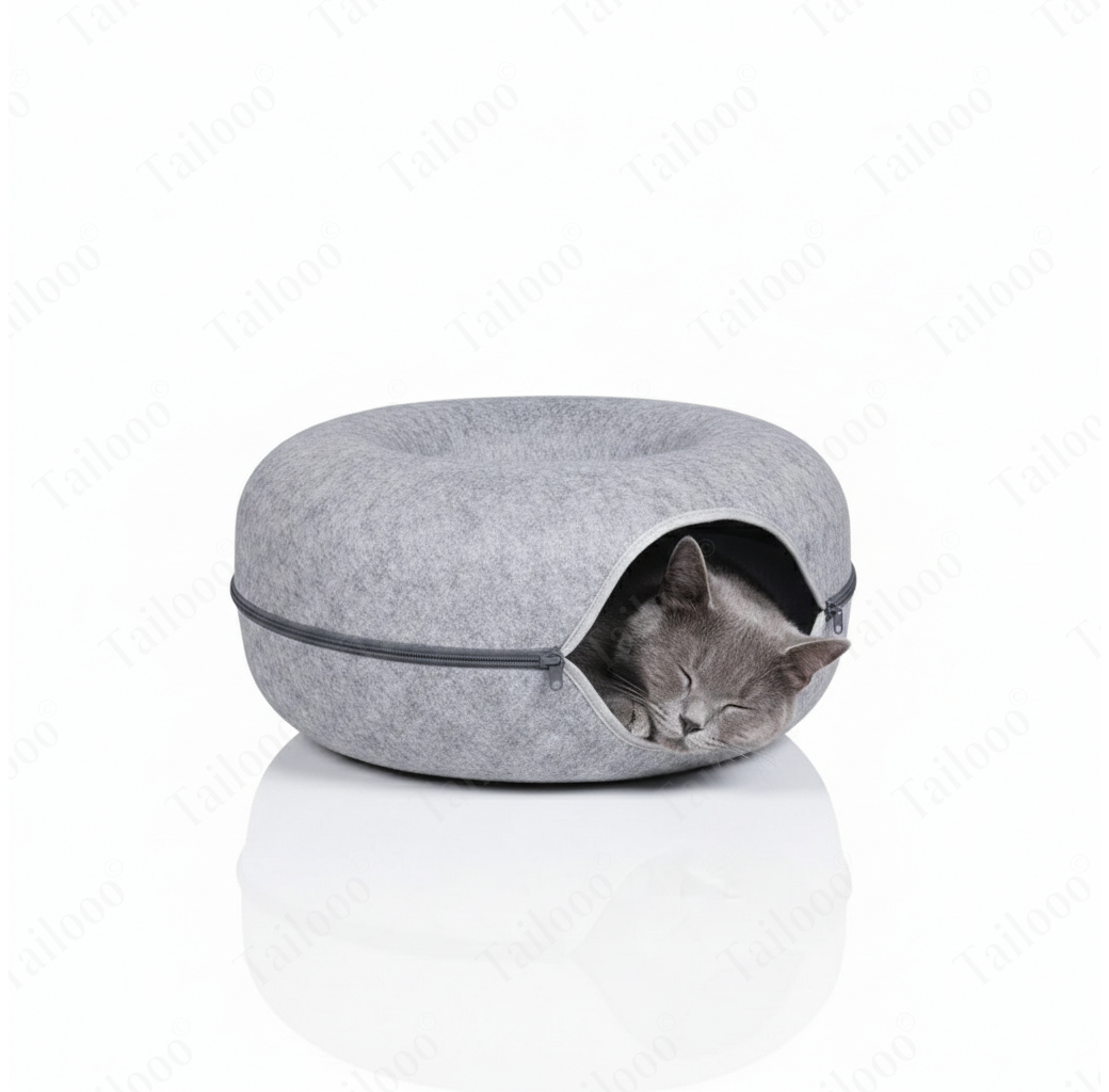 Felt Donut Cat Tunnel Bed – Light Grey