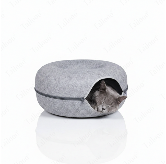 Felt Donut Cat Tunnel Bed – Light Grey Main Image