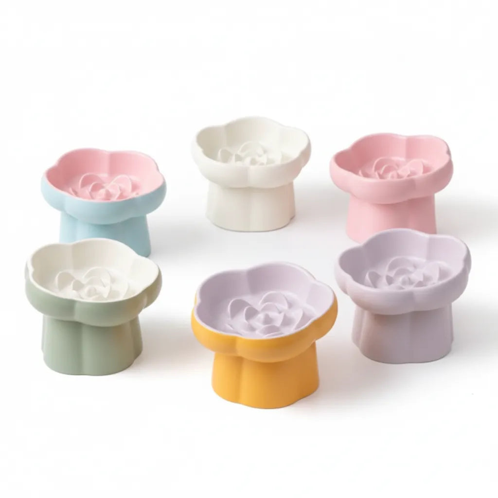 Ceramic Slow Feeder Pet Bowl – Elevated Anti-Gulping Food Dish for Cats, Dogs, Puppies & Kittens, Non-Toxic & Easy to Clean