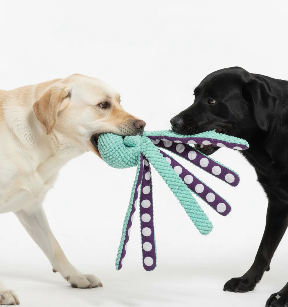 Durable Chew & Tug Octopus Plush Dog Toy with Crinkle & Squeaker
