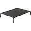Black elevated pet bed with sturdy metal frame and breathable mesh center