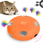 A detailed close-up and multi-angle view of the luxury electronic cat toy showing how easily the feather teaser replacement head detaches for endless variety.