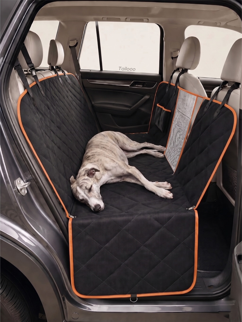 Dog Car Seat Cover with Hard-Bottom Extender · Orange