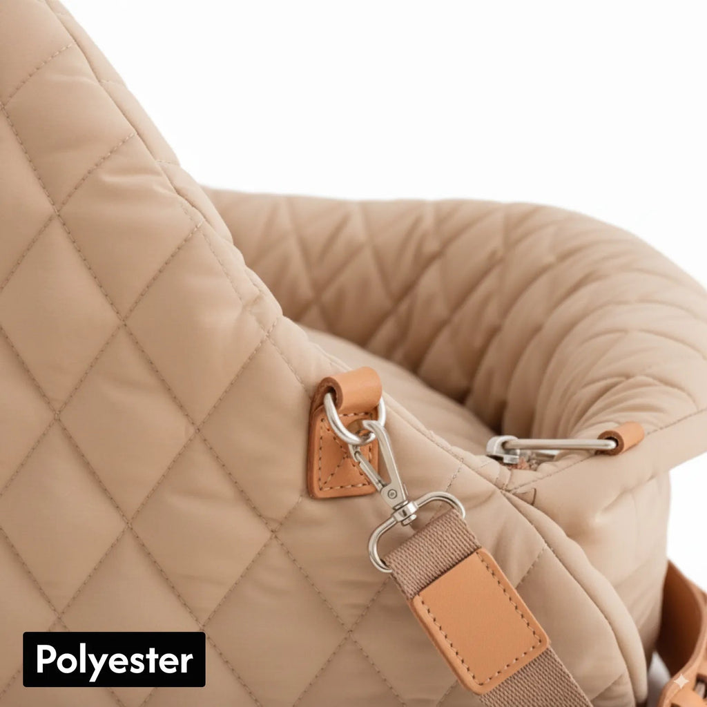 Close-up of the premium beech oxford fabric and claw-resistant internal liner of the dog car seat, ensuring durability and comforting softness for small pets.