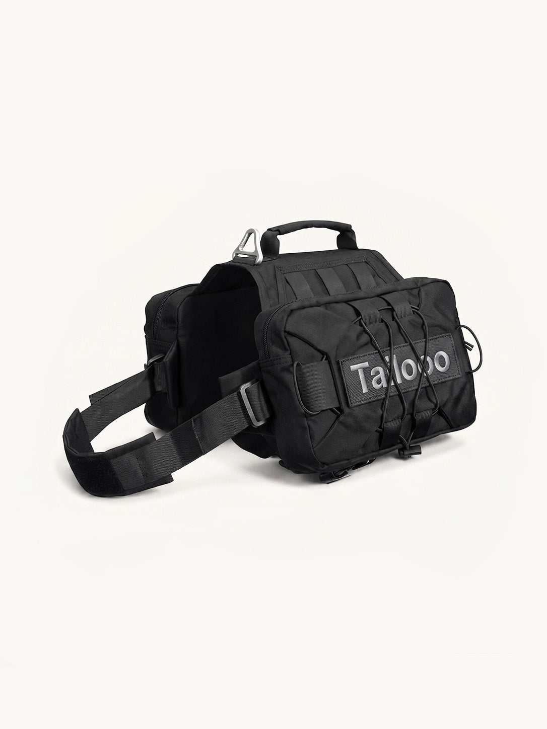 Black tactical dog hiking pack with MOLLE system, durable dog pack for outdoor adventures and hiking trips. Main image