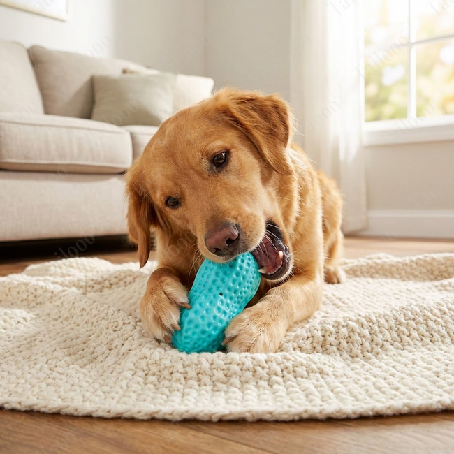 TPR Peanut Dog Toy Ball with Squeaker, Molar Chew Toy（Blue） Main Image