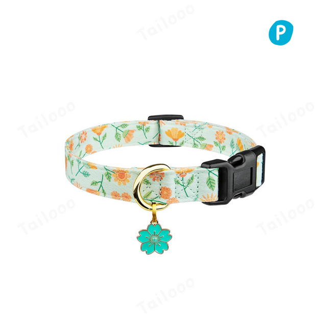 Elegant British dog collar with sunflower pattern, made of breathable cotton with a quick-release safety buckle for premium comfort.(sunflower) Hover Image