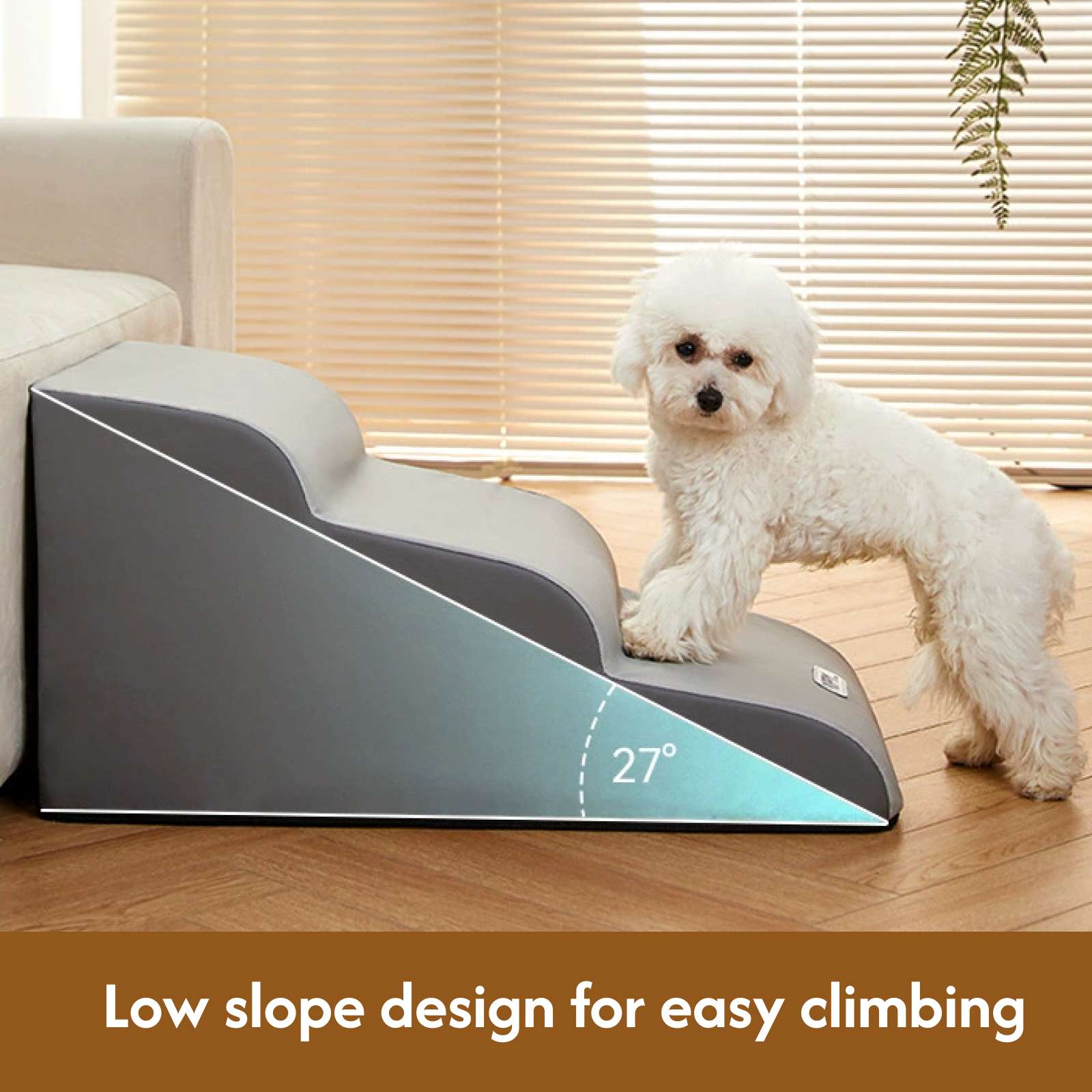 Pet Stair Steps for Dogs – Removable Washable Dog Steps for Small, Senior, or Short-Leg Pets – 2/3/4 Steps, Light Grey