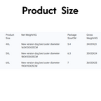 Dog bed size chart for 4XL, 5XL, 6XL with dimensions and weights in CM and KG.