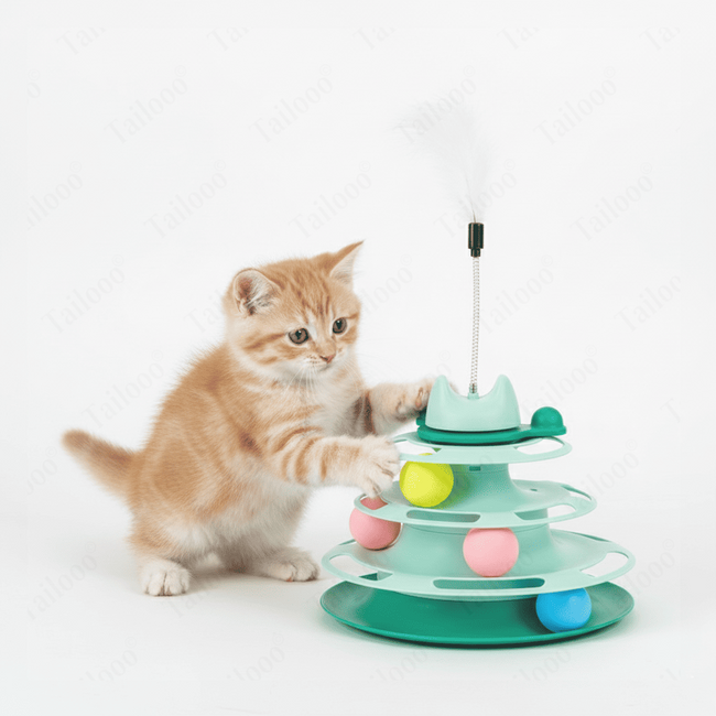 4-Tier Cat Ball Track Toy with Feather – Green Main Image