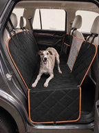 Dog Car Seat Cover for road trips keeps back seat clean from fur and mud while giving your pet a relaxed and secure travel experience