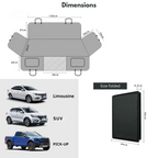  Universal size dimensions for dog car seat cover compatible with most SUVs, trucks, and standard cars.