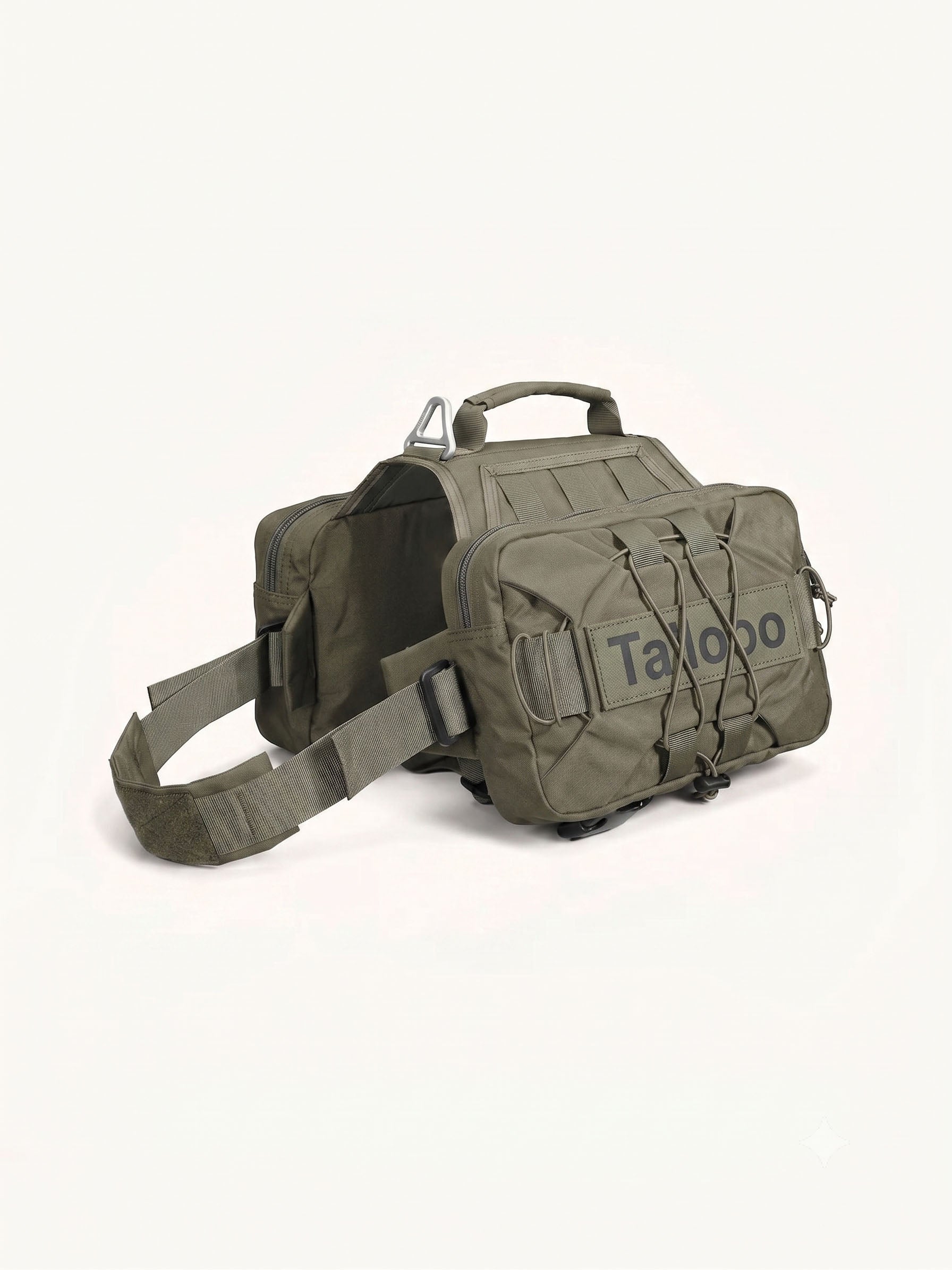 Army green dog carrier backpack with durable tactical nylon design for secure outdoor travel, hiking and everyday adventures with your dog. Imagen principal del producto