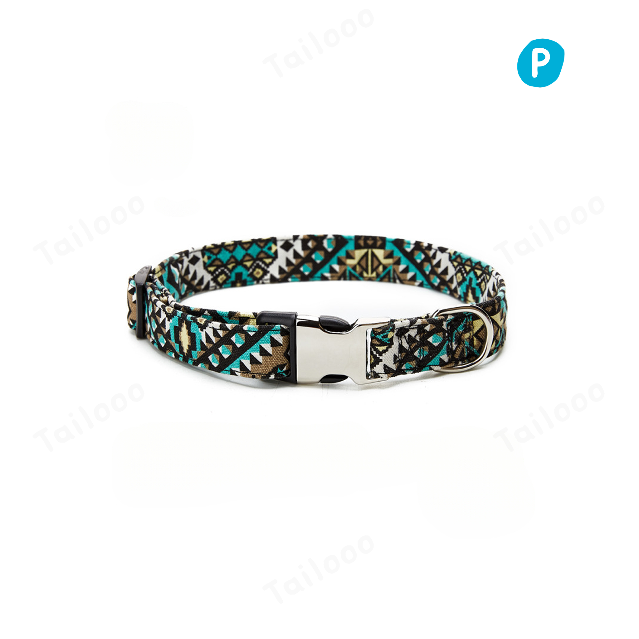Bohemian floral dog collar with heavy duty metal buckle for stylish and secure outdoor walking.（Green Kaleidoscope）