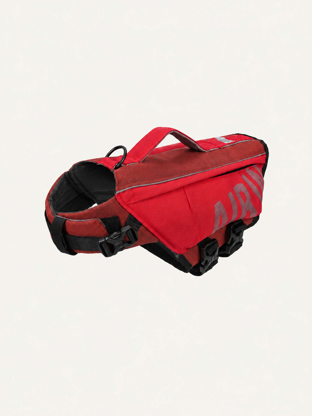 Red Dog Life Jacket with reflective float coat design, sturdy handle and adjustable buckles for swimming, comfort and added water safety