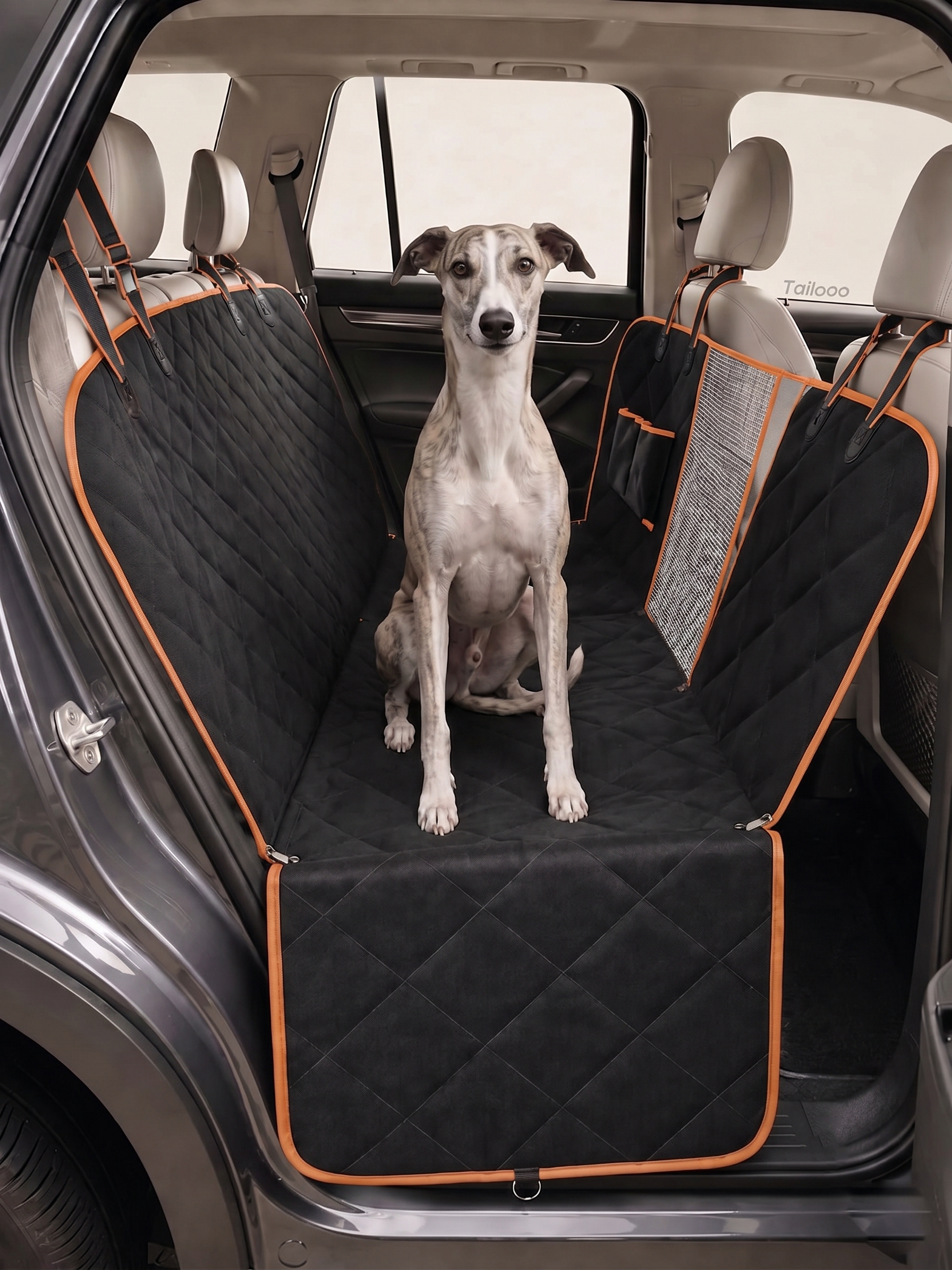 Dog Car Seat Cover with Hard-Bottom Extender · Orange