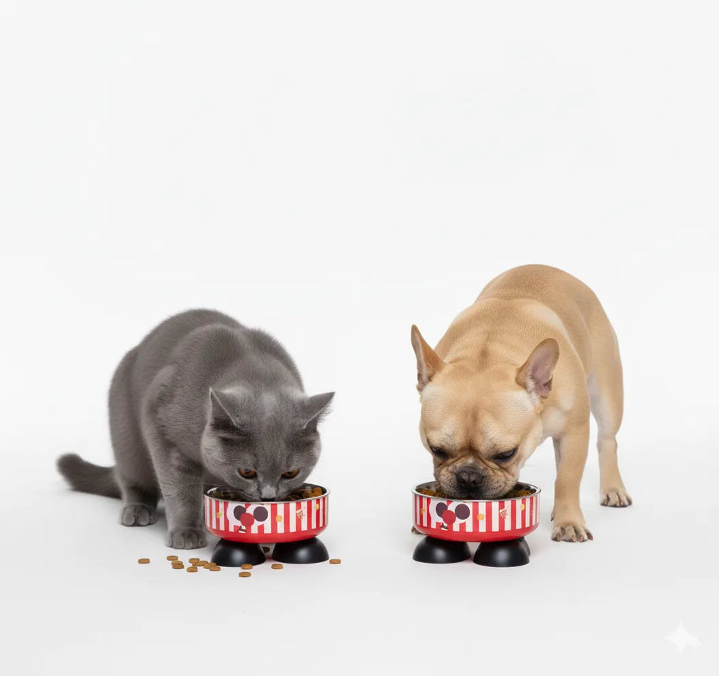 Cartoon Elevated Pet Bowl – Red & White