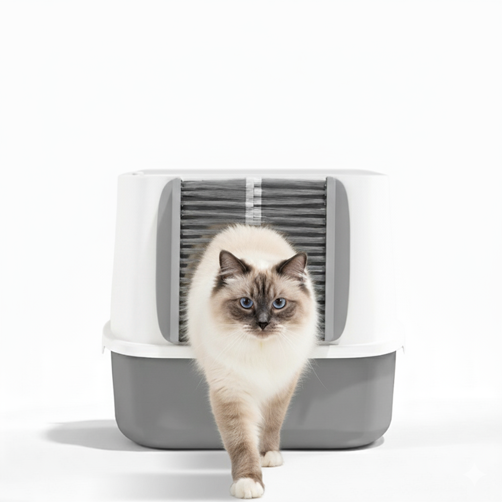 Automatic cleaning cat door brush for litter box entrance