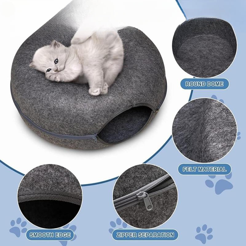 Felt Donut Cat Tunnel Bed – Dark Grey