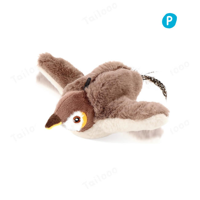 Flying bird cat toy with realistic flapping wings and interactive chirping sounds for indoor hunting fun. Hover Image