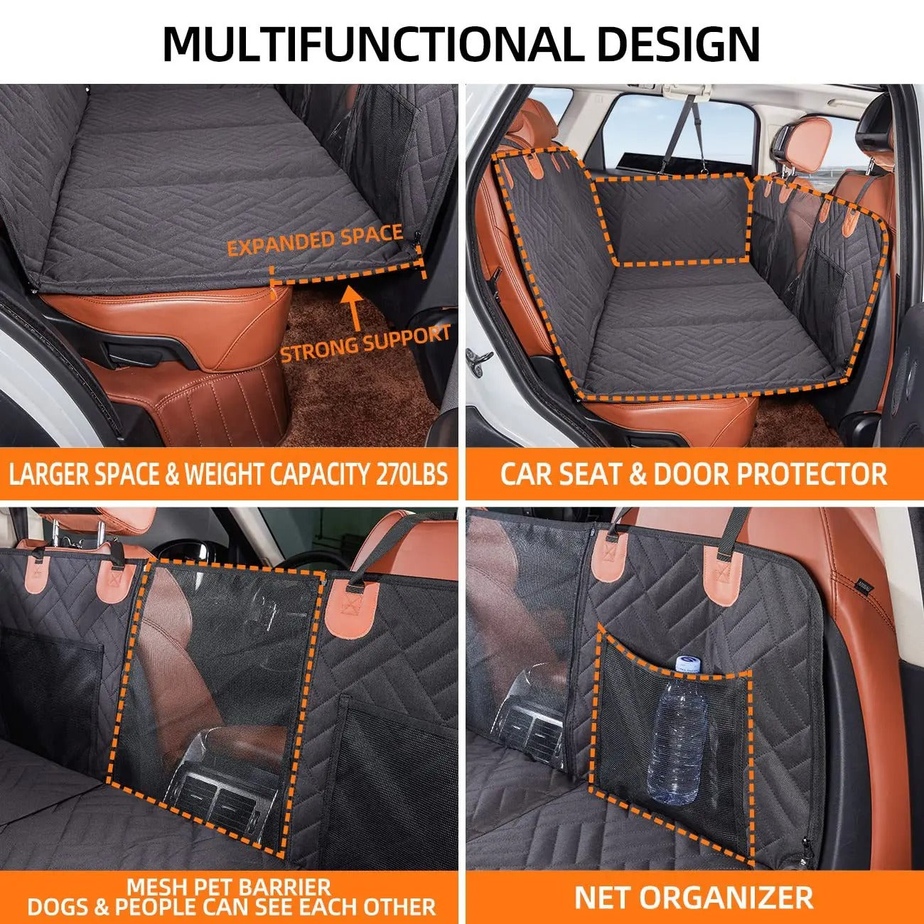 Multi-angle view of the foldable hard bottom dog car seat bridge showing its heavy-duty support structure.