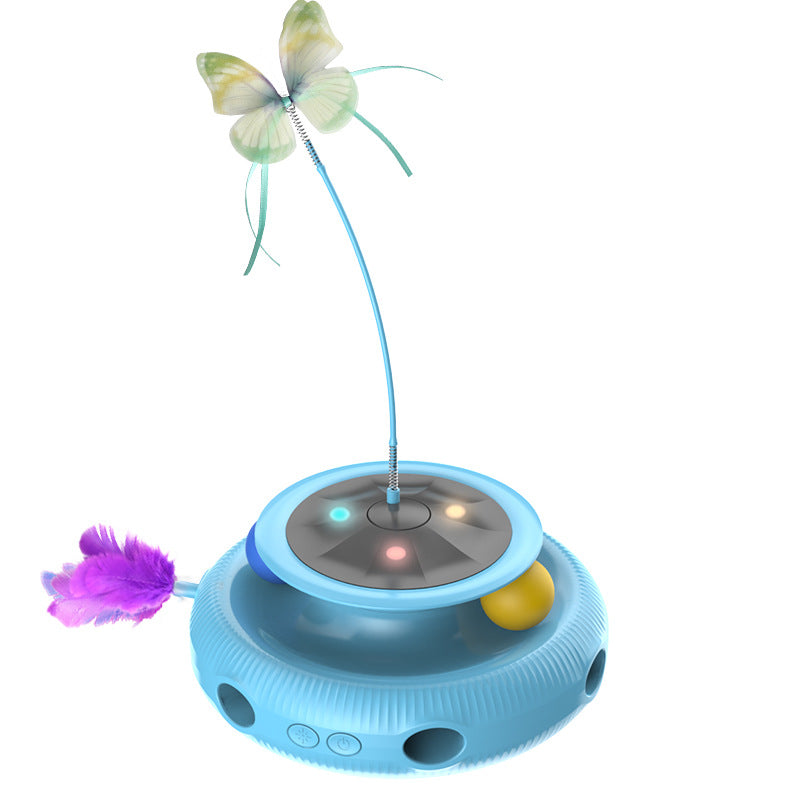 Smart interactive cat toys with automatic rotating turntable and multifunctional white minimalist design for indoor pets.