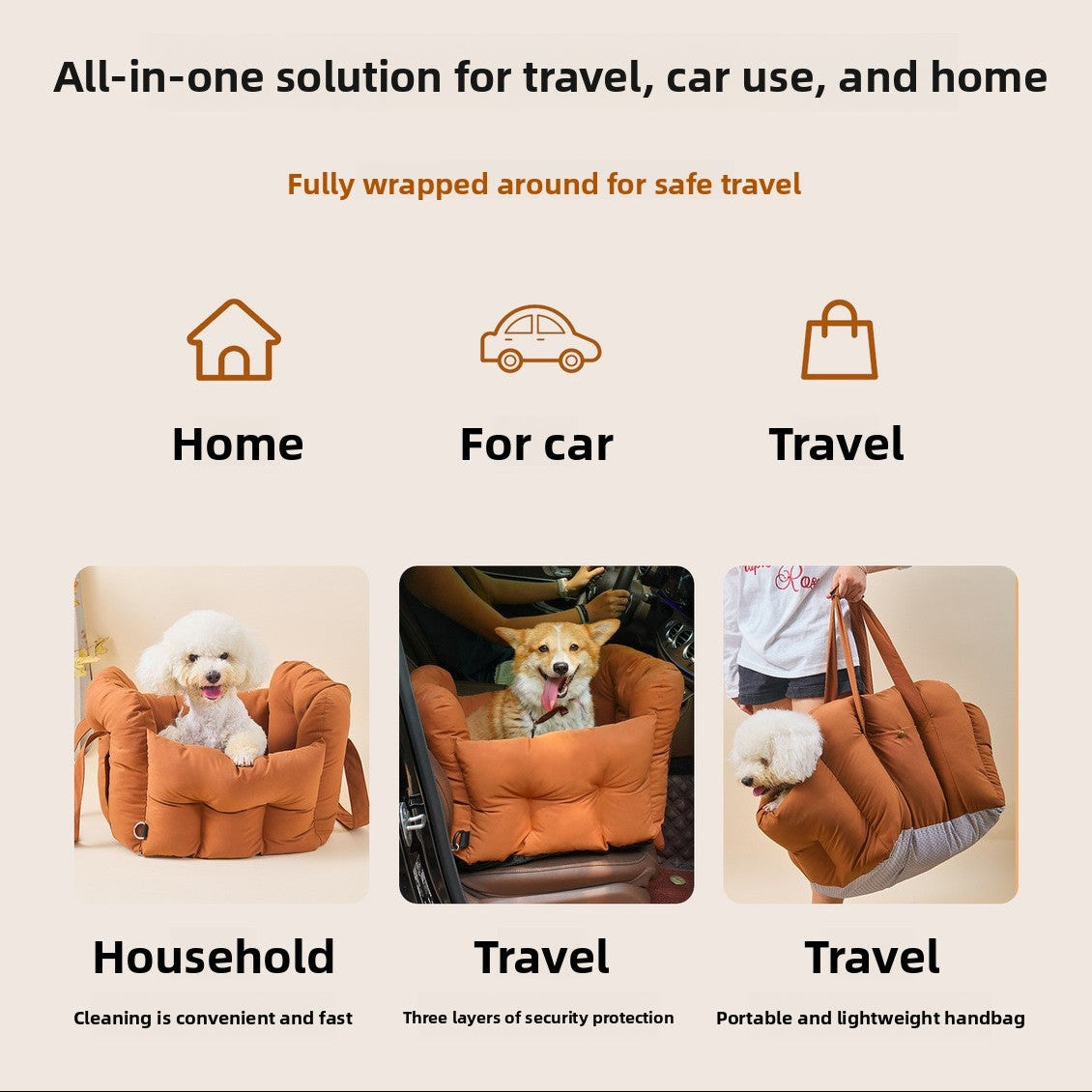 Close-up of the portable dog car seat featuring scratch-resistant, breathable fabric and heavy-duty adjustable straps.