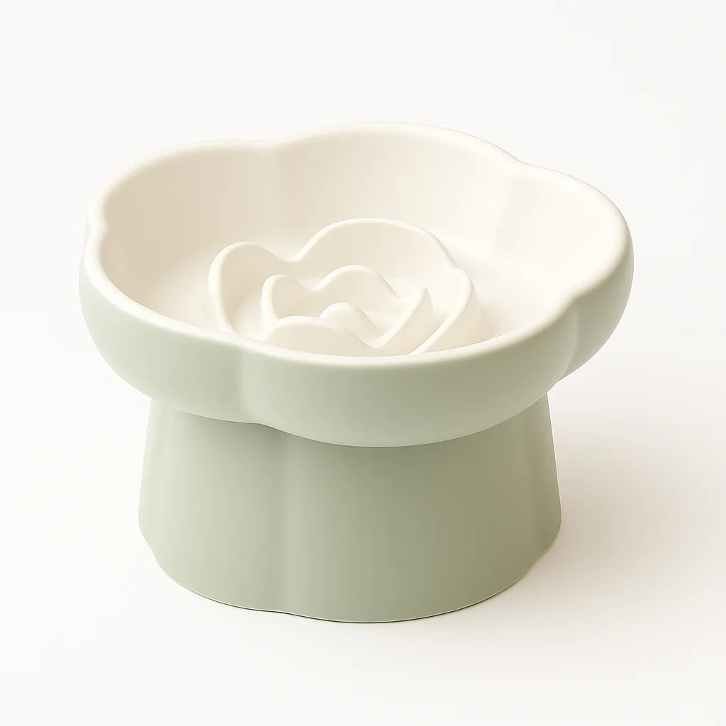 Ceramic Slow Feeder Pet Bowl – Elevated Anti-Gulping Food Dish for Cats, Dogs, Puppies & Kittens, Non-Toxic & Easy to Clean